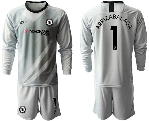 Chelsea #1 Arrizabalaga Grey Goalkeeper Long Sleeves Soccer Club Jersey Chelsea #1 Arrizabalaga Grey Goalkeeper Long Sleeves Soccer Club Jersey