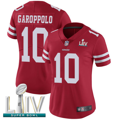Nike 49ers #10 Jimmy Garoppolo Red Team Color Super Bowl LIV Bound Women's Stitched NFL Vapor Untouchable Limited Jersey